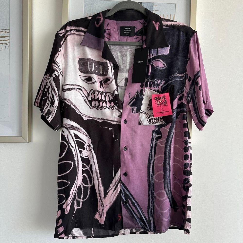 NWT NEUW DENIM Men's Pino Art Graphic Print Button-Up Collared Shirt Size S - Picture 1 of 10